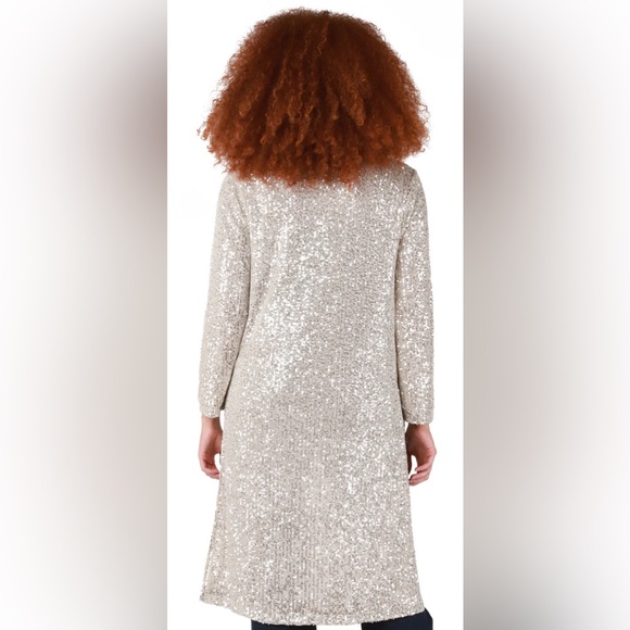Dex Sparkle City Sequin Duster Cream Silver Sequin - Open Front Sequin Jacket - Picture 3 of 8